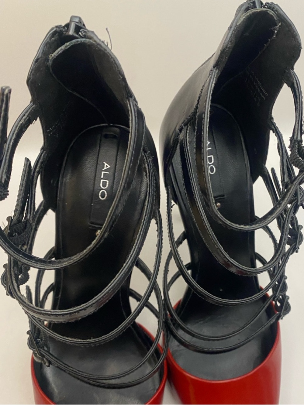 ALDO Kieu Red & Black Cage Heels Size 7 - Picture 5 of 14